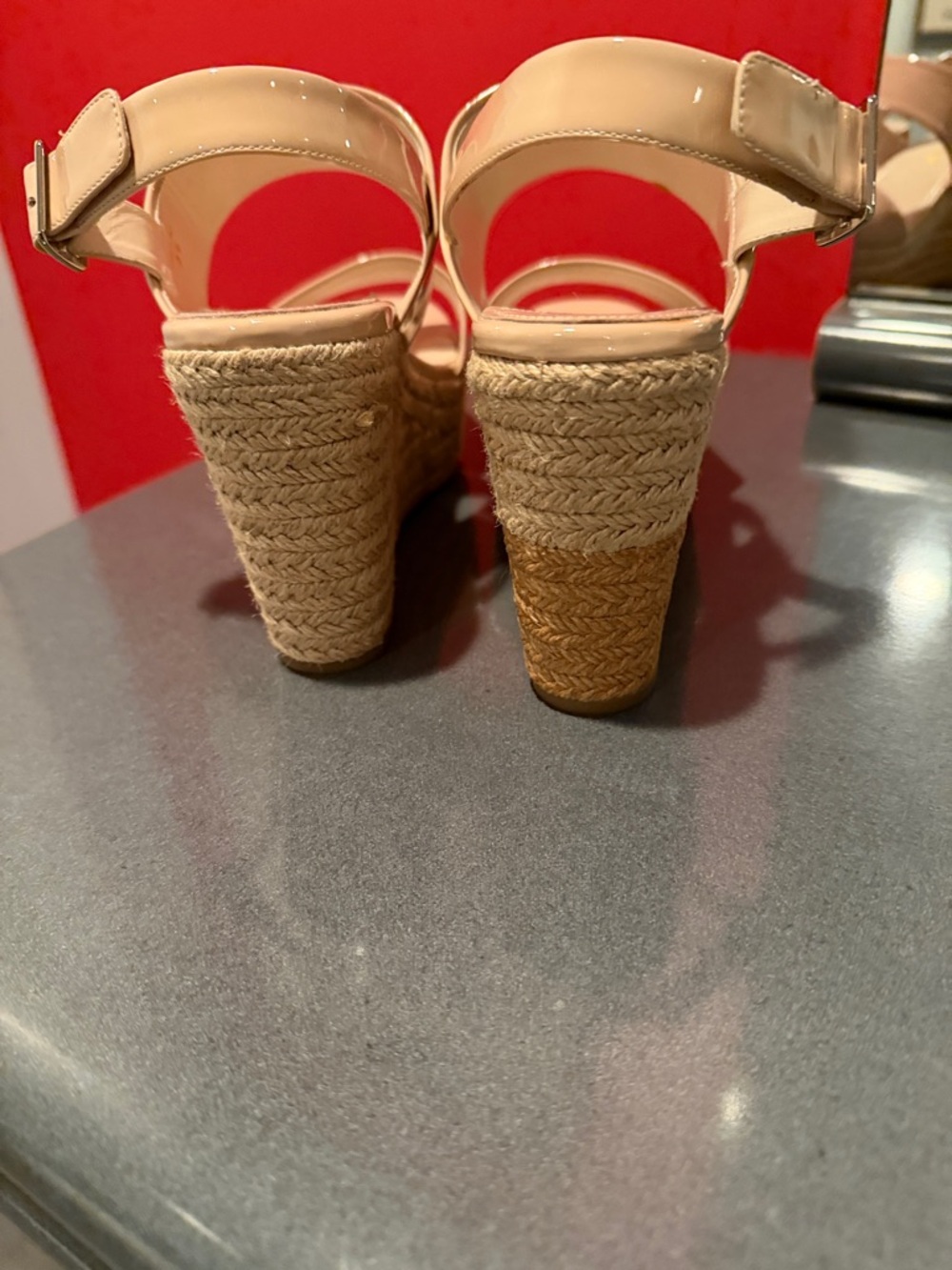 Prada Blush Patent Leather Espadrille Wedge Sandals - Picture 3 of 6